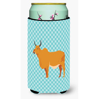"Caroline's Treasures Zebu Indicine Cow Blue Check Decorative Can Hugger, Tall Boy, Multicolor"