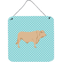 "Caroline's Treasures Blue Charolais Cow Check Metal Print, 6"" H x 6"" W"