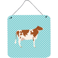 "Caroline's Treasures Blue Ayrshire Cow Check Metal Print, 6"" H x 6"" W"