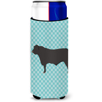 "Caroline's Treasures Black Angus Cow Blue Check Decorative Can Hugger, Slim, Multicolor"