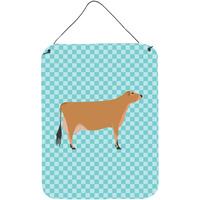 "Caroline's Treasures Jersey Cow Blue Check Metal Print, 16hx12w, Multicolor"