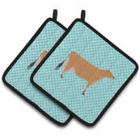 "Caroline's Treasures Jersey Cow Blue Check Decorated Pot Holder, 7.5"" x 7.5"""