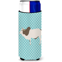 "Caroline's Treasures Malvi Cow Blue Check Decorative Can Hugger, Slim, Multicolor"