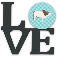 "Caroline's Treasures Malvi Cow Blue Check Metal Artwork Love wall-decor, Multicolor"