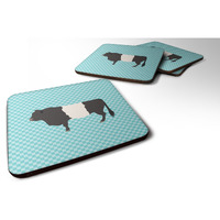 "Caroline's Treasures Belted Galloway Cow Blue Check Decorative Coasters, 3.5"", Multicolor"