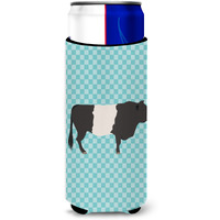 "Caroline's Treasures Belted Galloway Cow Blue Check Decorative Can Hugger, Slim, Multicolor"