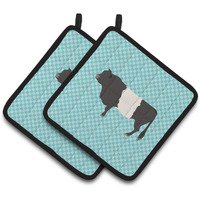 "Caroline's Treasures Belted Galloway Cow Blue Check Decorated Pot Holder, 7.5"" x 7.5"""