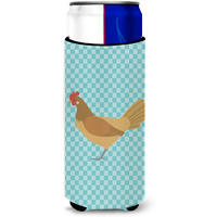 "Caroline's Treasures Frisian Friesian Chicken Blue Check Decorative Can Hugger, Slim, Multicolor"