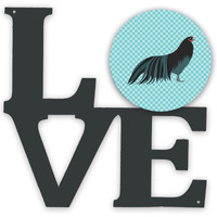 "Caroline's Treasures Sumatra Chicken Blue Check Metal Artwork Love wall-decor, Multicolor"