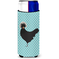 "Caroline's Treasures Polish Poland Chicken Blue Check Decorative Can Hugger, Slim, Multicolor"