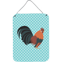 "Caroline's Treasures Dutch Bantam Chicken Blue Check Metal Print, 16hx12w, Multicolor"