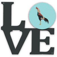 "Caroline's Treasures Kulang Chicken Blue Check Metal Artwork Love wall-decor, Multicolor"