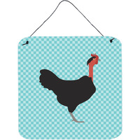 "Caroline's Treasures Blue Naked Neck Chicken Check Metal Print, 6"" H x 6"" W"