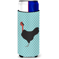 "Caroline's Treasures Naked Neck Chicken Blue Check Decorative Can Hugger, Slim, Multicolor"