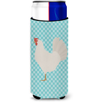 "Caroline's Treasures Leghorn Chicken Blue Check Decorative Can Hugger, Slim, Multicolor"