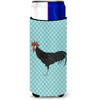 "Caroline's Treasures Minorca Ctalalan Chicken Blue Check Decorative Can Hugger, Slim, Multicolor"