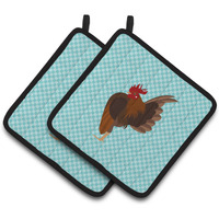 "Caroline's Treasures Malaysian Serama Chicken Blue Check Decorated Pot Holder, 7.5"" x 7.5"""