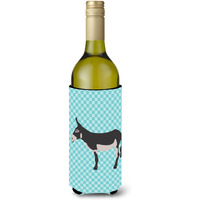 "Caroline's Treasures American Mammoth Jack Donkey Blue Check Decorative Bottle Hugger, 750 ml, Multicolor"