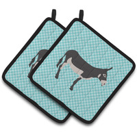 "Caroline's Treasures American Mammoth Jack Donkey Blue Check Decorated Pot Holder, 7.5"" x 7.5"""