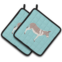 "Caroline's Treasures Australian Teamster Donkey Blue Check Decorated Pot Holder, 7.5"" x 7.5"""