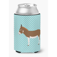 "Caroline's Treasures Miniature Mediterranian Donkey Blue Check Decorative Can Hugger, Multicolor"
