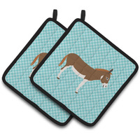 "Caroline's Treasures Miniature Mediterranian Donkey Blue Check Decorated Pot Holder, 7.5"" x 7.5"""