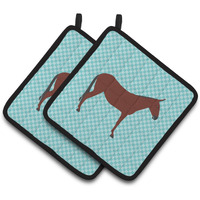 "Caroline's Treasures Hinny Horse Donkey Blue Check Decorated Pot Holder, 7.5"" x 7.5"""