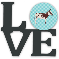 "Caroline's Treasures American Spotted Donkey Blue Check Metal Artwork Love wall-decor, Multicolor"