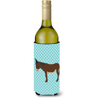 "Caroline's Treasures Zamorano-Leones Donkey Blue Check Decorative Bottle Hugger, 750 ml, Multicolor"