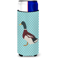 "Caroline's Treasures Rouen Duck Blue Check Decorative Can Hugger, Slim, Multicolor"