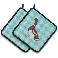 "Caroline's Treasures Rouen Duck Blue Check Decorated Pot Holder, 7.5"" x 7.5"""