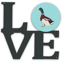 "Caroline's Treasures Rouen Duck Blue Check Metal Artwork Love wall-decor, Multicolor"