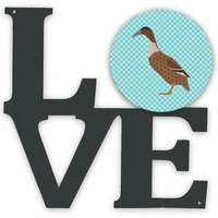 "Caroline's Treasures Dutch Hook Bill Duck Blue Check Metal Artwork Love wall-decor, Multicolor"