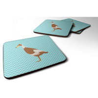 "Caroline's Treasures Indian Runner Duck Blue Check Decorative coasters, 3.5, Multicolor"