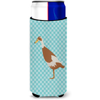 "Caroline's Treasures Indian Runner Duck Blue Check Decorative Can Hugger, Slim, Multicolor"