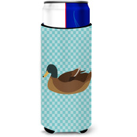 "Caroline's Treasures Khaki Campbell Duck Blue Check Decorative Can Hugger, Slim, Multicolor"