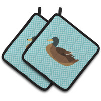 "Caroline's Treasures Khaki Campbell Duck Blue Check Decorated Pot Holder, 7.5"" x 7.5"""
