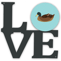 "Caroline's Treasures Khaki Campbell Duck Blue Check Metal Artwork Love wall-decor, Multicolor"