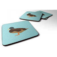 "Caroline's Treasures Silver Bantam Duck Blue Check Decorative coasters, 3.5, Multicolor"