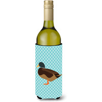 "Caroline's Treasures Silver Bantam Duck Blue Check Decorative Bottle Hugger, 750 ml, Multicolor"