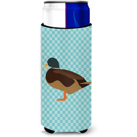 "Caroline's Treasures Silver Bantam Duck Blue Check Decorative Can Hugger, Slim, Multicolor"