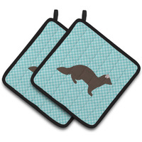 "Caroline's Treasures Sable Marten Blue Check Decorated Pot Holder, 7.5"" x 7.5"""