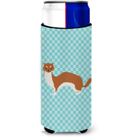 "Caroline's Treasures Weasel Blue Check Decorative Can Hugger, Slim, Multicolor"