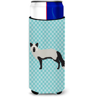 "Caroline's Treasures Silver Fox Blue Check Decorative Can Hugger, Slim, Multicolor"