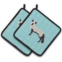 "Caroline's Treasures Silver Fox Blue Check Decorated Pot Holder, 7.5"" x 7.5"""