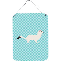 "Caroline's Treasures Stoat Short-tailed Weasel Blue Check Metal Print, 16hx12w, Multicolor"