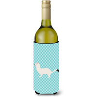 "Caroline's Treasures Stoat Short-tailed Weasel Blue Check Decorative Bottle Hugger, 750 ml, Multicolor"