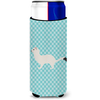 "Caroline's Treasures Stoat Short-tailed Weasel Blue Check Decorative Can Hugger, Slim, Multicolor"