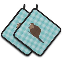 "Caroline's Treasures Eurasian Beaver Blue Check Decorated Pot Holder, 7.5"" x 7.5"""