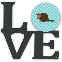 "Caroline's Treasures Eurasian Beaver Blue Check Metal Artwork Love wall-decor, Multicolor"